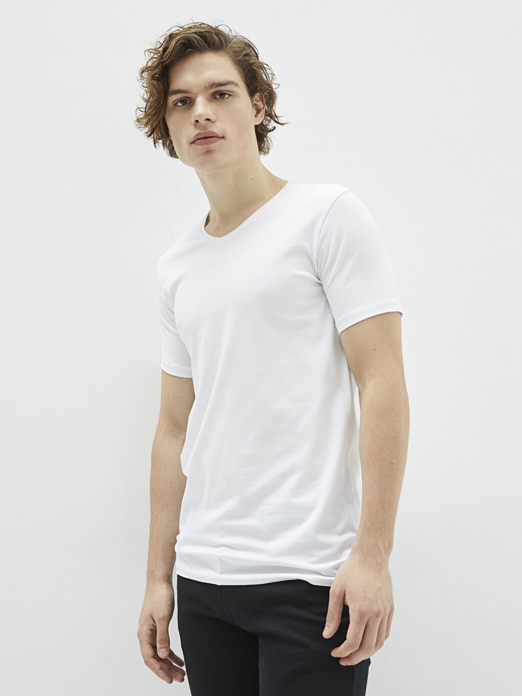 V Neck Short Sleeve Basic Cotton Men's T-shirt -S25611Z8-Q6K