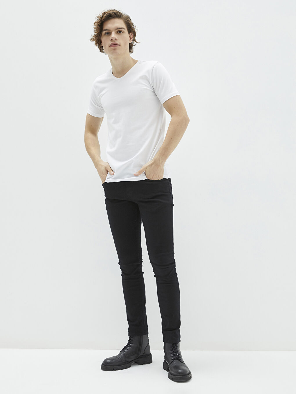 V Neck Short Sleeve Basic Cotton Men's T-shirt -S25611Z8-Q6K