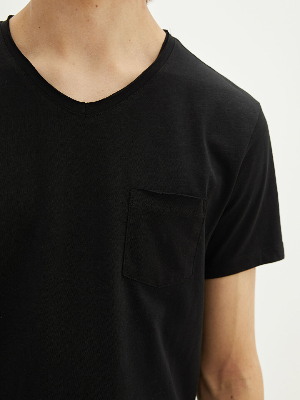 V Neck Short Sleeve Basic Cotton Men's T-shirt-3