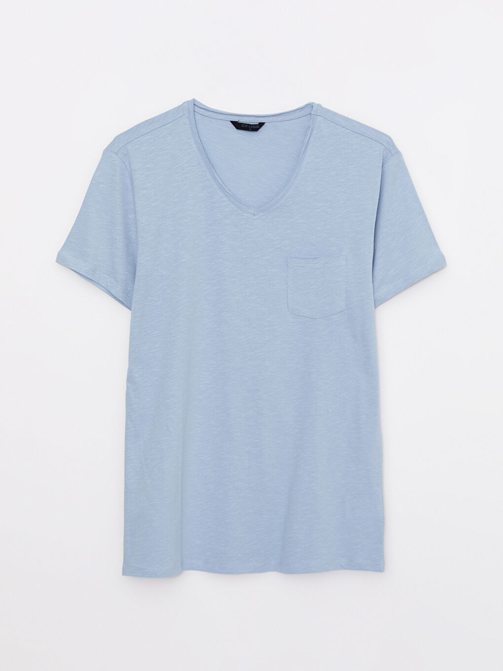 Mavi V Yaka Kısa Kollu Basic Pamuklu Erkek Tişört-4