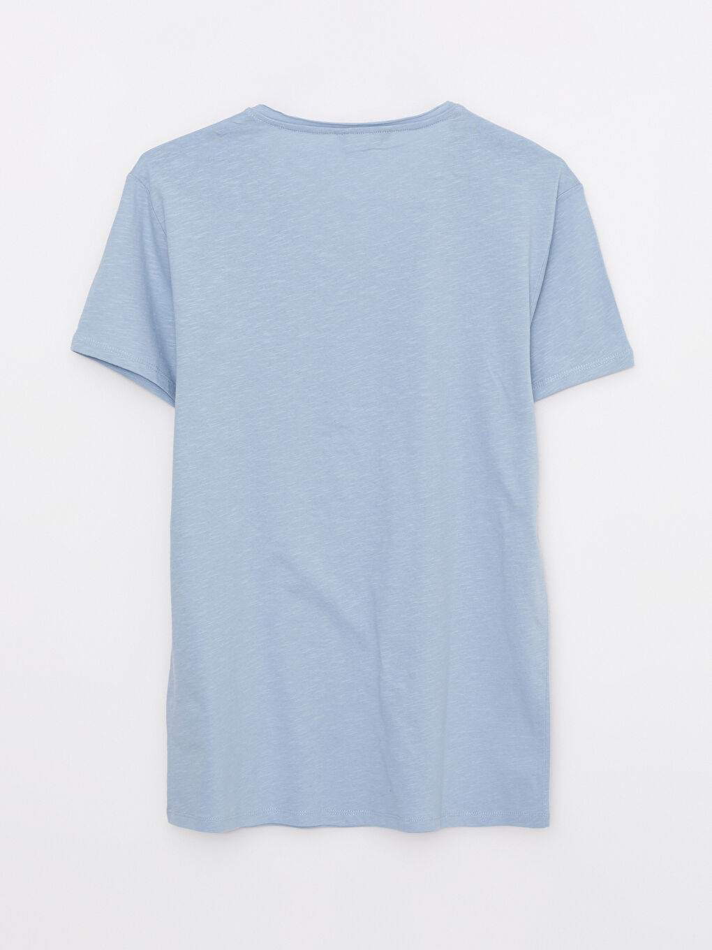 Mavi V Yaka Kısa Kollu Basic Pamuklu Erkek Tişört-5