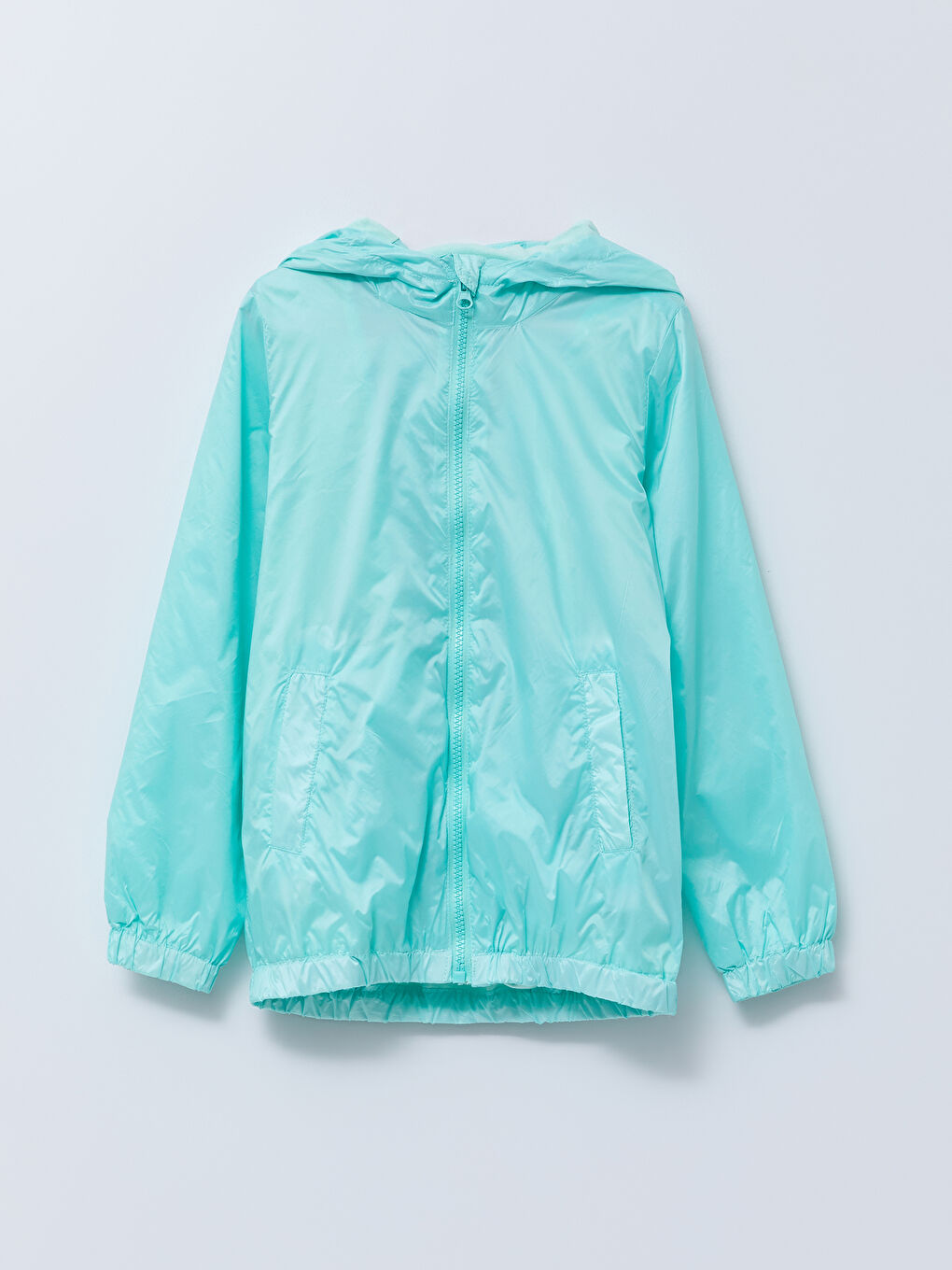 Turkuaz Kapüşonlu Baskılı Kız Çocuk Mont ve Mont Torbası
