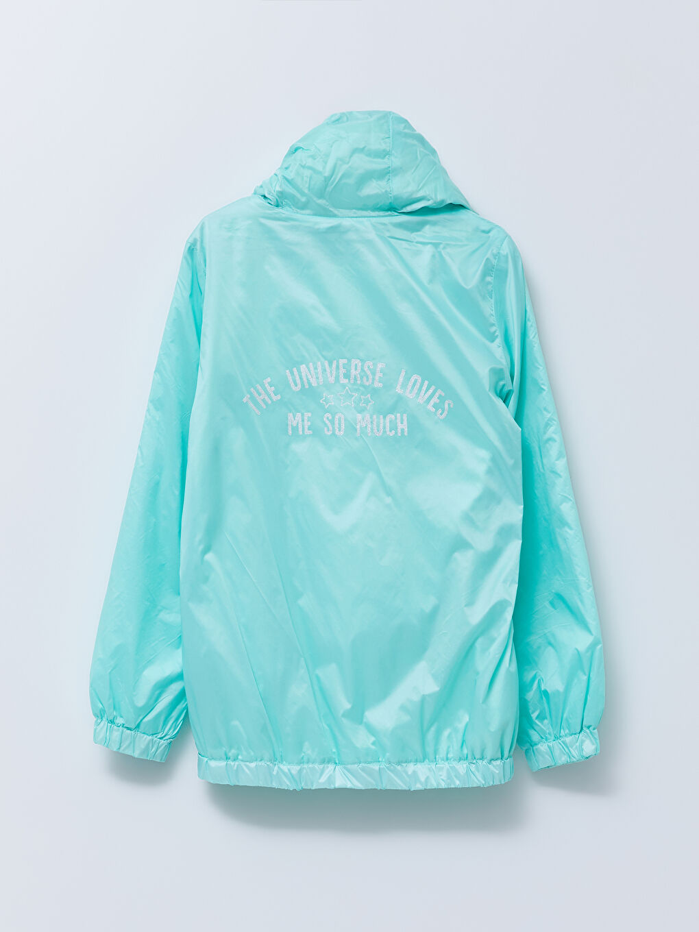 Turkuaz Kapüşonlu Baskılı Kız Çocuk Mont ve Mont Torbası-2
