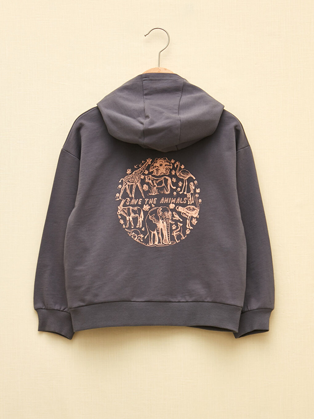 سويت شيرت بسحاب مطبوع بكابوش كم طويل للبنات-1