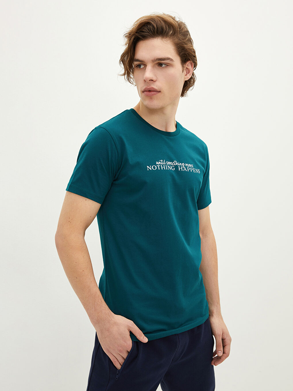 Yeşil Bisiklet Yaka Kısa Kollu Baskılı Penye Erkek Tişört-2