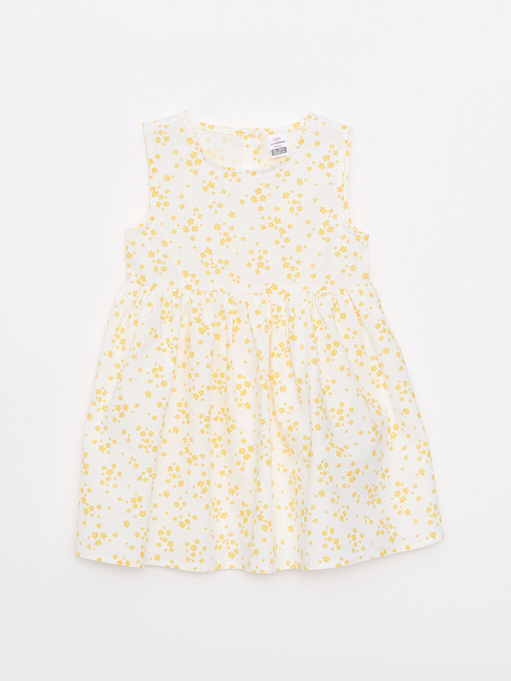 Beyaz Bisiklet Yaka Baskılı Poplin Kız Bebek Elbise