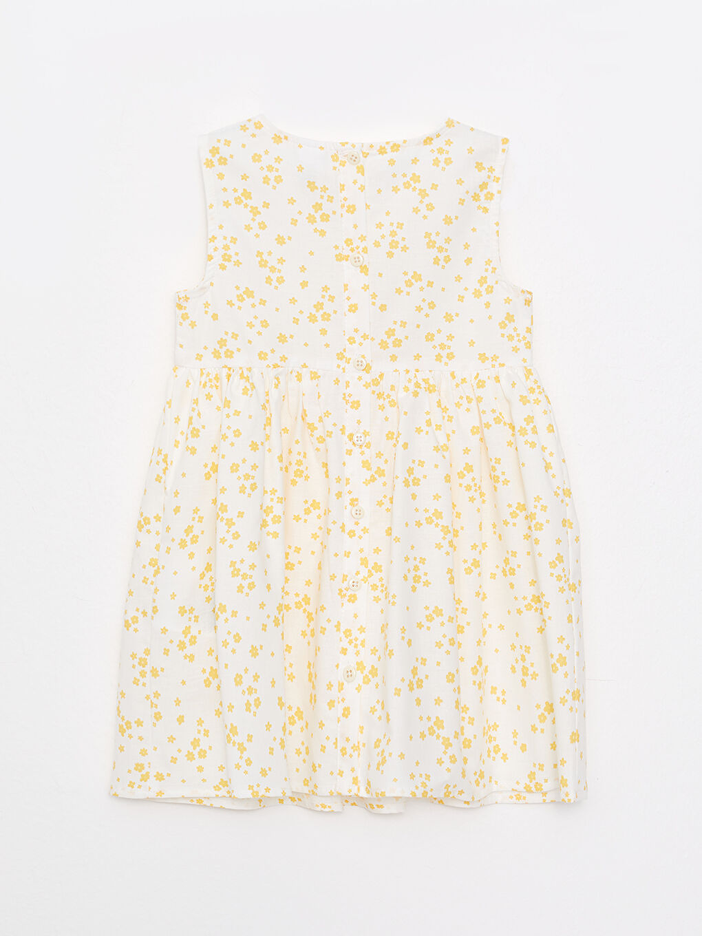 Beyaz Bisiklet Yaka Baskılı Poplin Kız Bebek Elbise-1