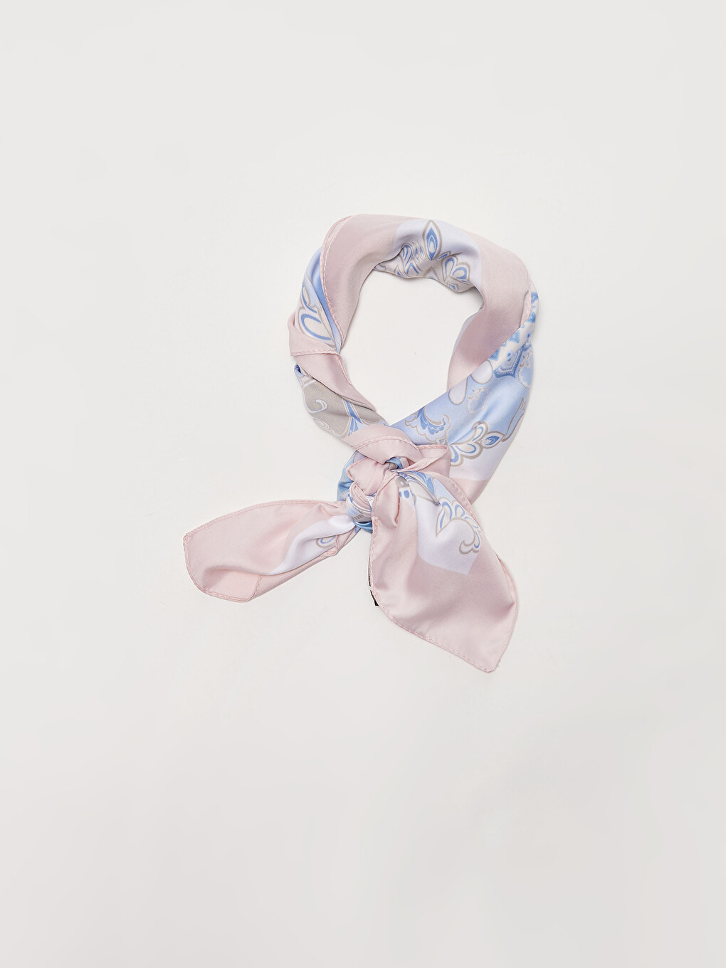 Bej Çiçek Desenli Kadın Saten Bandana-4