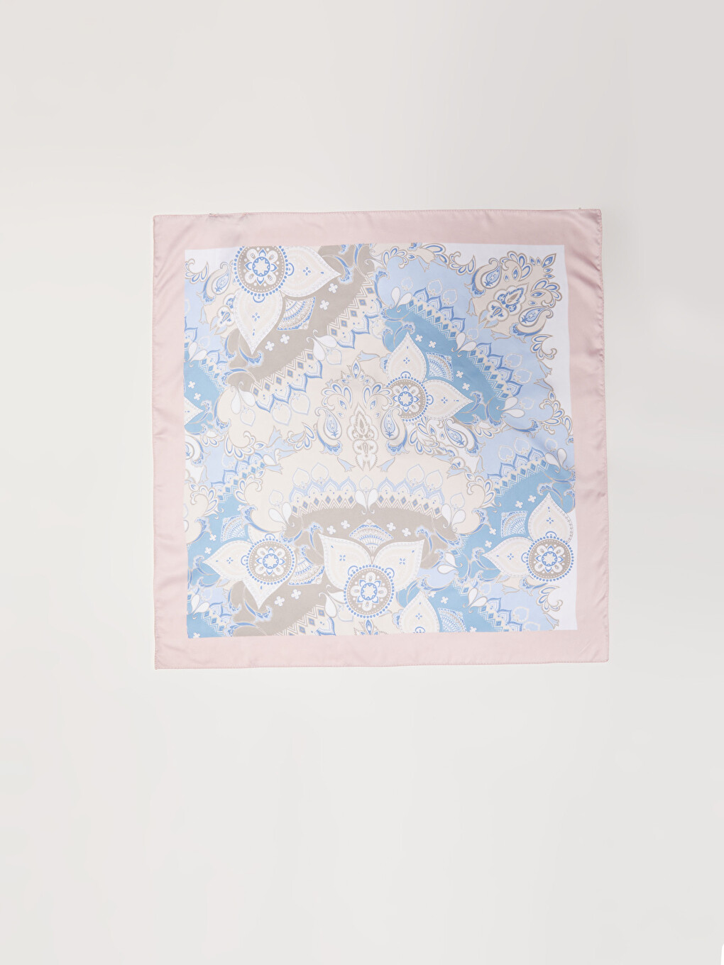 Bej Çiçek Desenli Kadın Saten Bandana-5