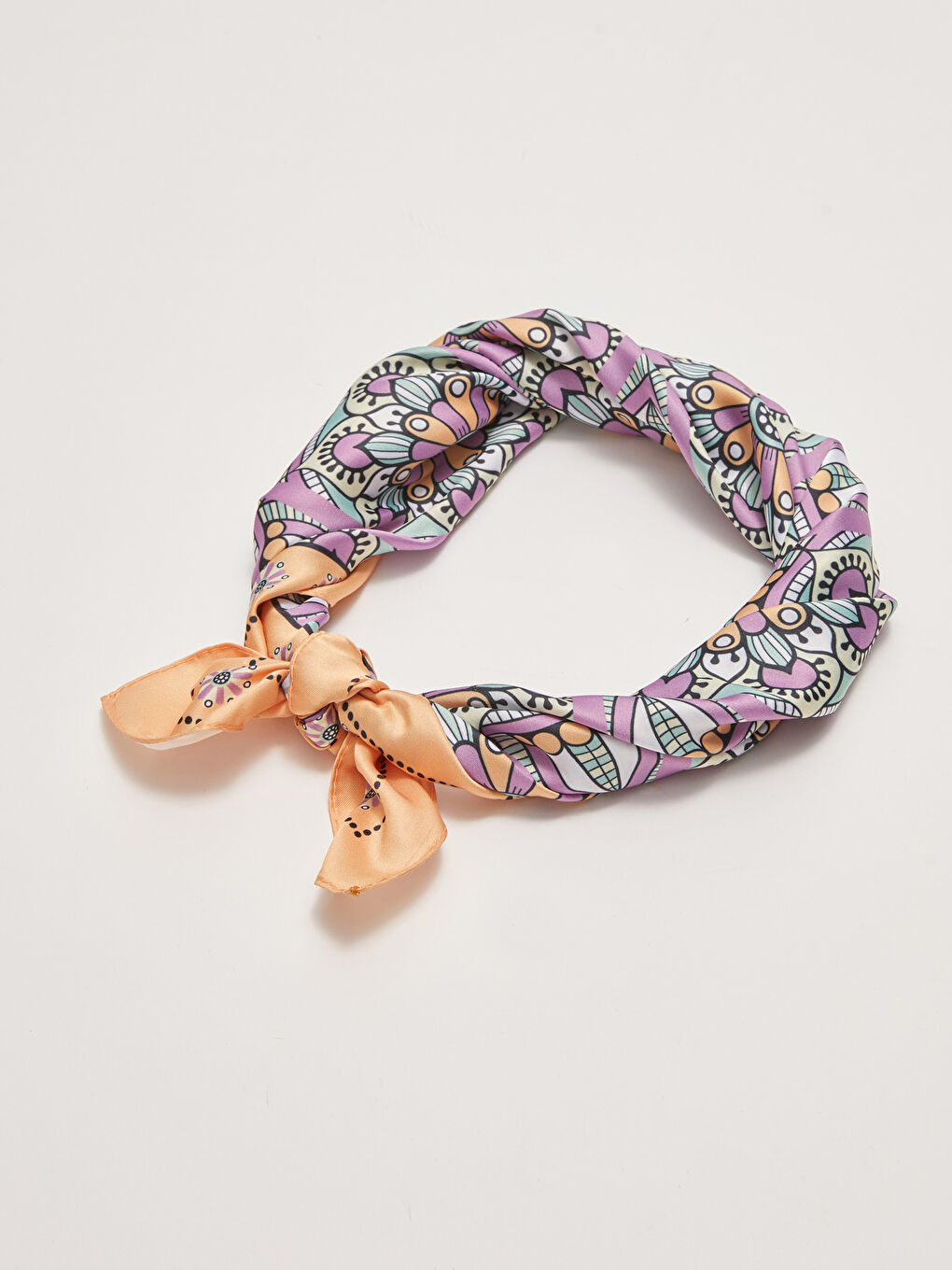 Turuncu Pamuklu Desenli Kadın Bandana-2