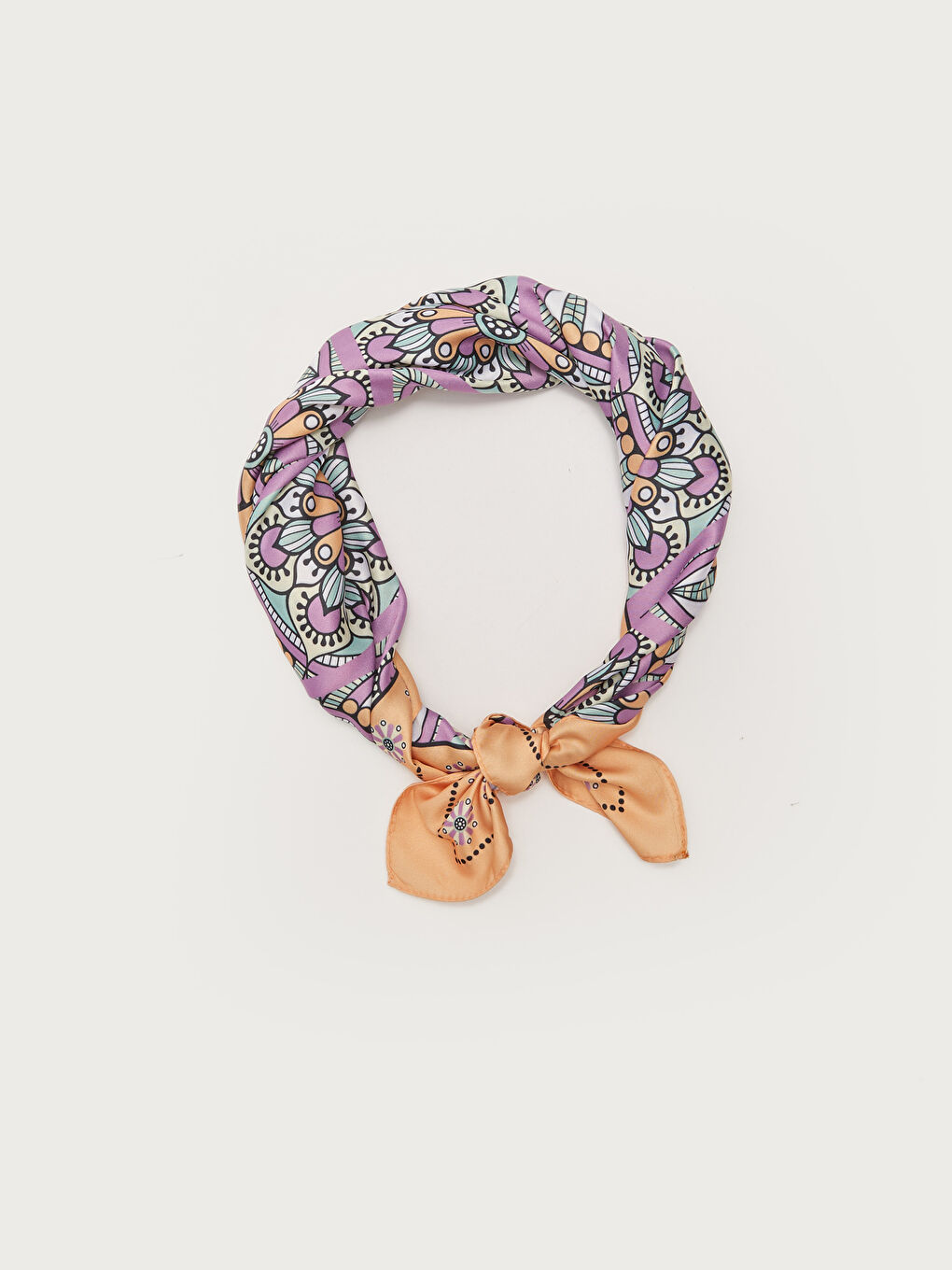 Turuncu Pamuklu Desenli Kadın Bandana-3