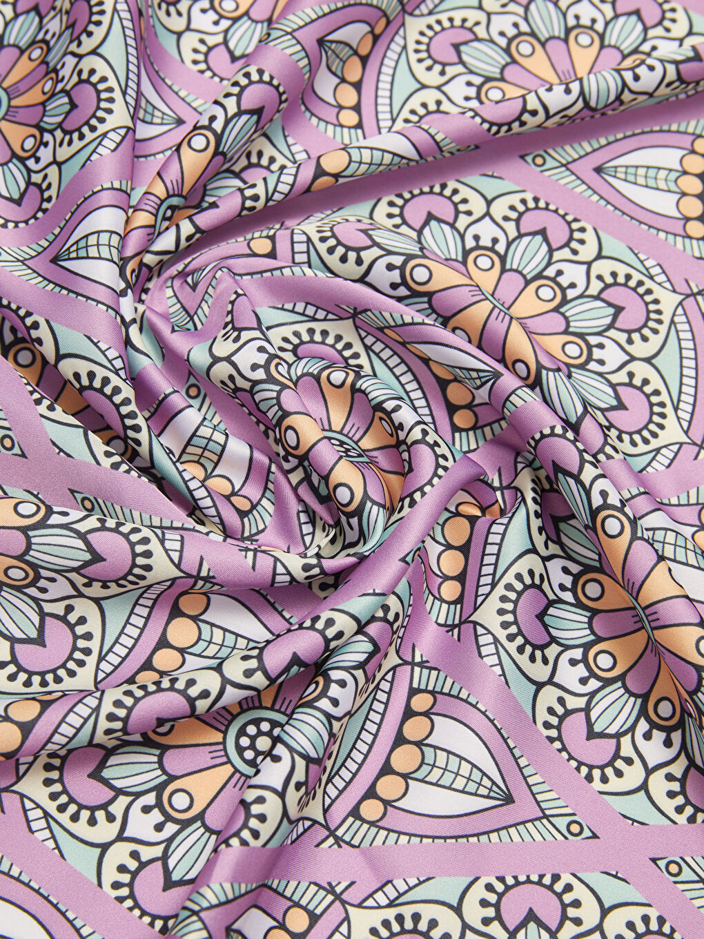 Turuncu Pamuklu Desenli Kadın Bandana-6