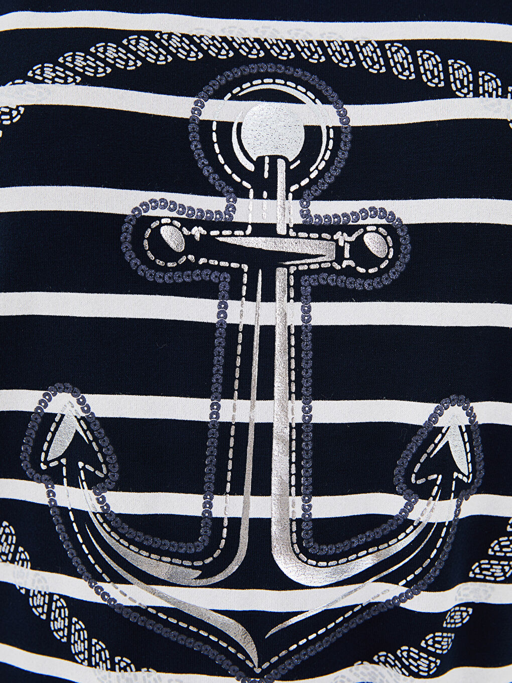 Lacivert Bisiklet Yaka Çizgili Uzun Kollu Kadın Tişört-3