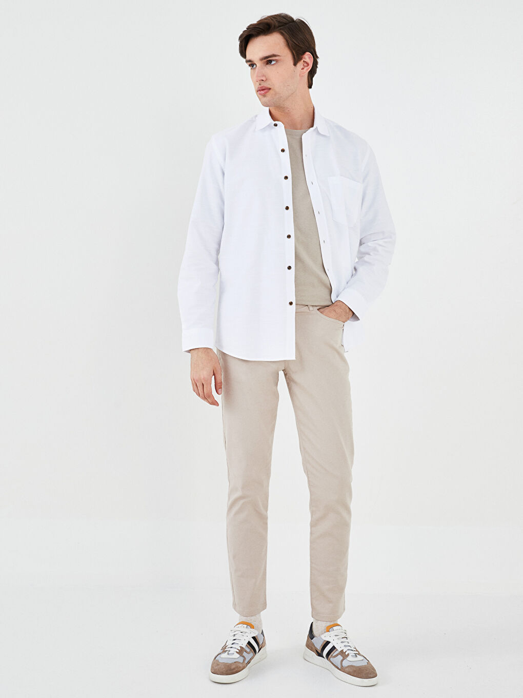 Beyaz Regular Fit Uzun Kollu Armürlü Erkek Gömlek-2