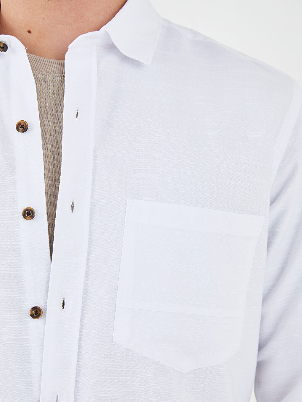 Beyaz Regular Fit Uzun Kollu Armürlü Erkek Gömlek-3