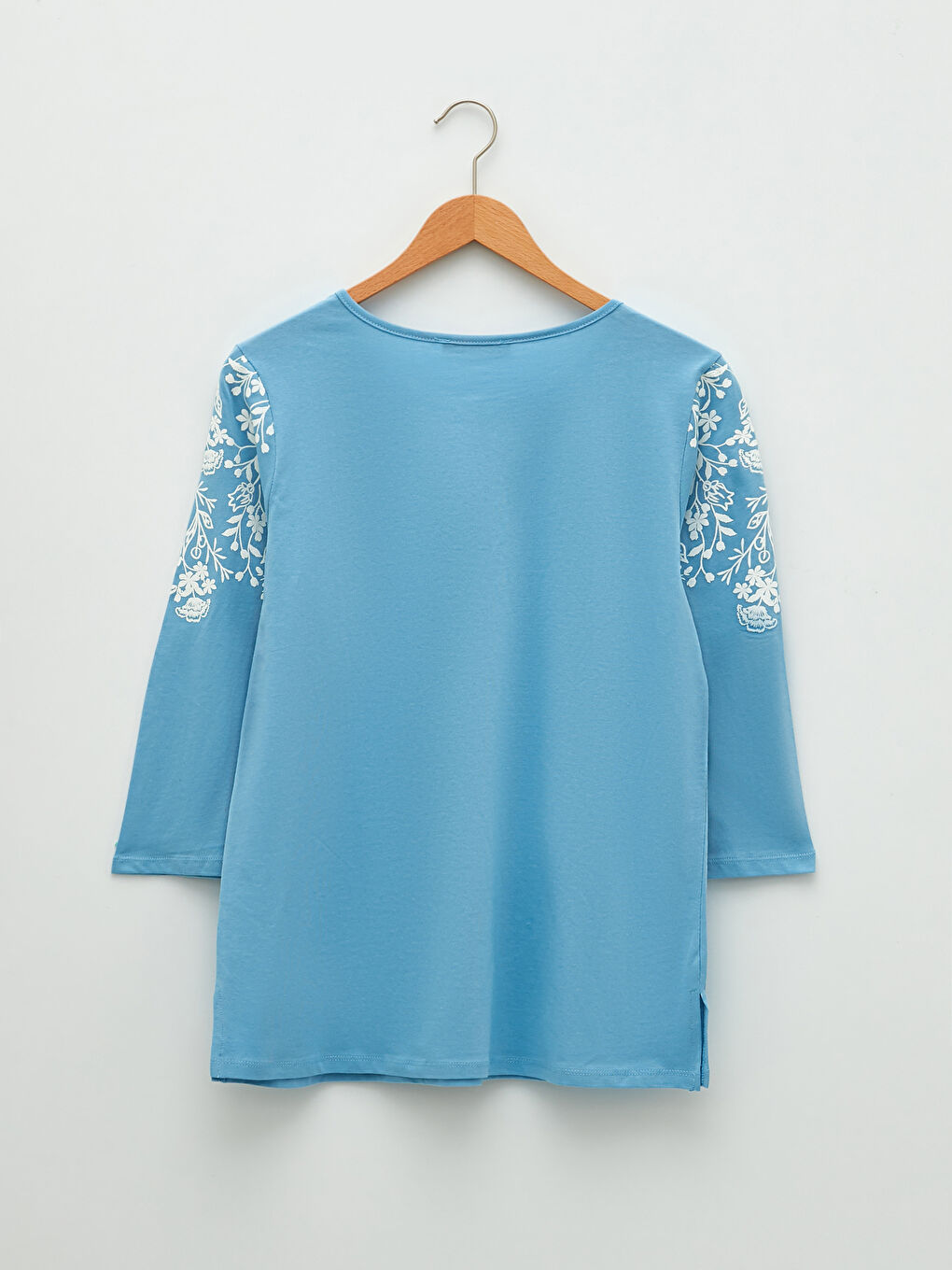 Mavi Bağlamalı Yaka Desenli Pamuklu Kadın Bluz-6