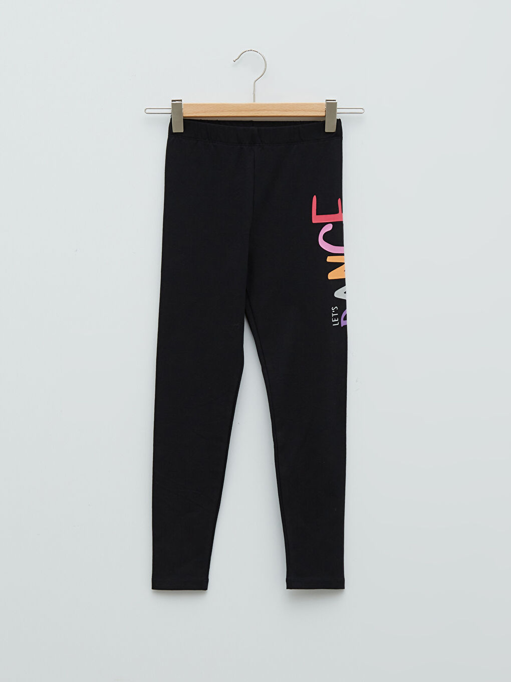 Siyah Beli Lastikli Baskılı Pamuklu Kız Çocuk Uzun Tayt