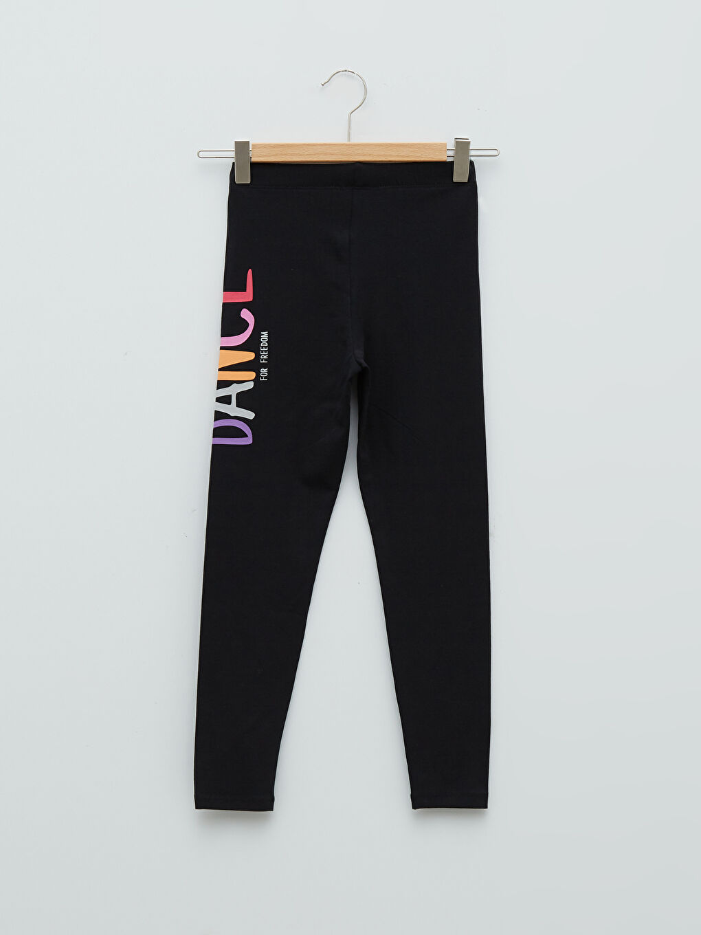 Siyah Beli Lastikli Baskılı Pamuklu Kız Çocuk Uzun Tayt-1