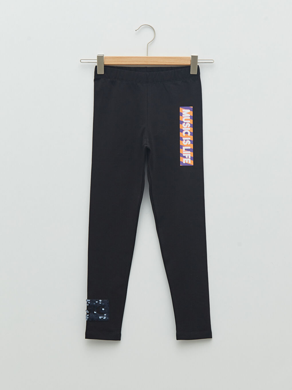 Siyah Beli Lastikli Baskılı Pamuklu Kız Çocuk Uzun Tayt