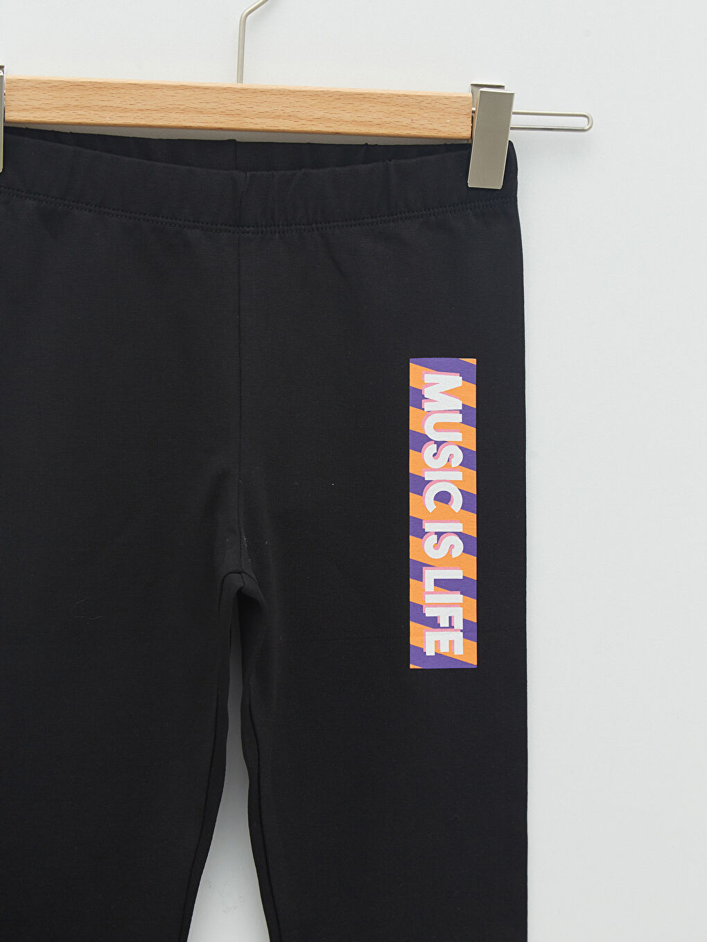 Siyah Beli Lastikli Baskılı Pamuklu Kız Çocuk Uzun Tayt-2