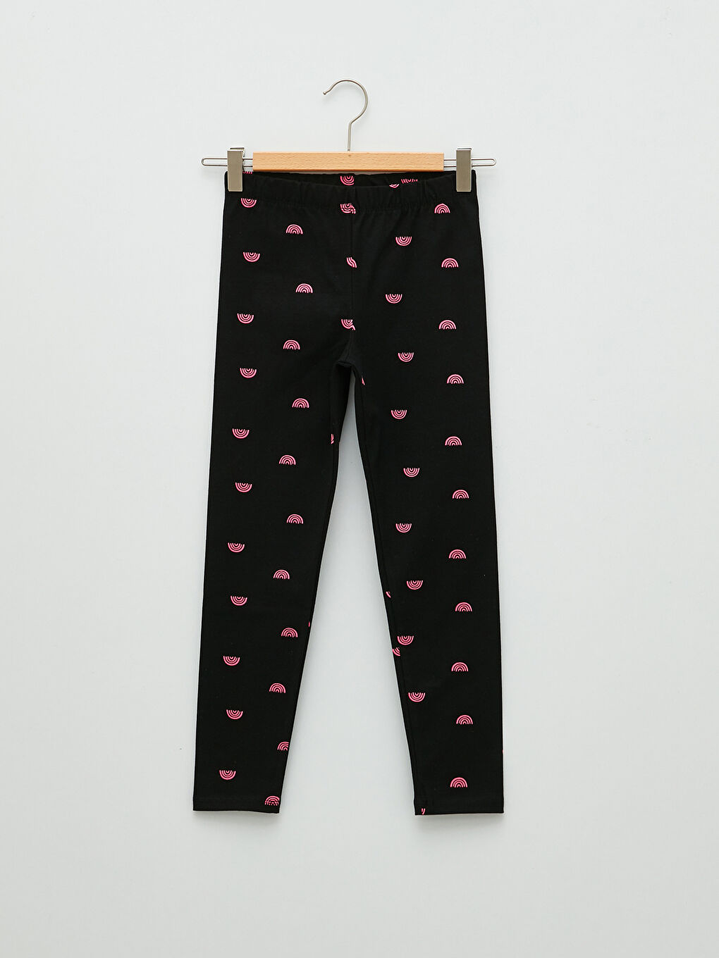 Siyah Beli Lastikli Baskılı Pamuklu Kız Çocuk Uzun Tayt