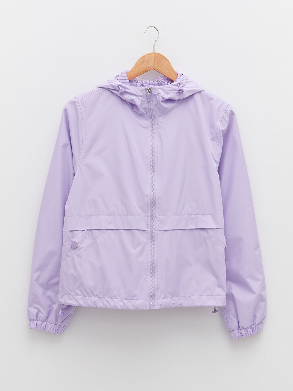 Lila Kadın Kapüşonlu Düz Yağmurluk-6