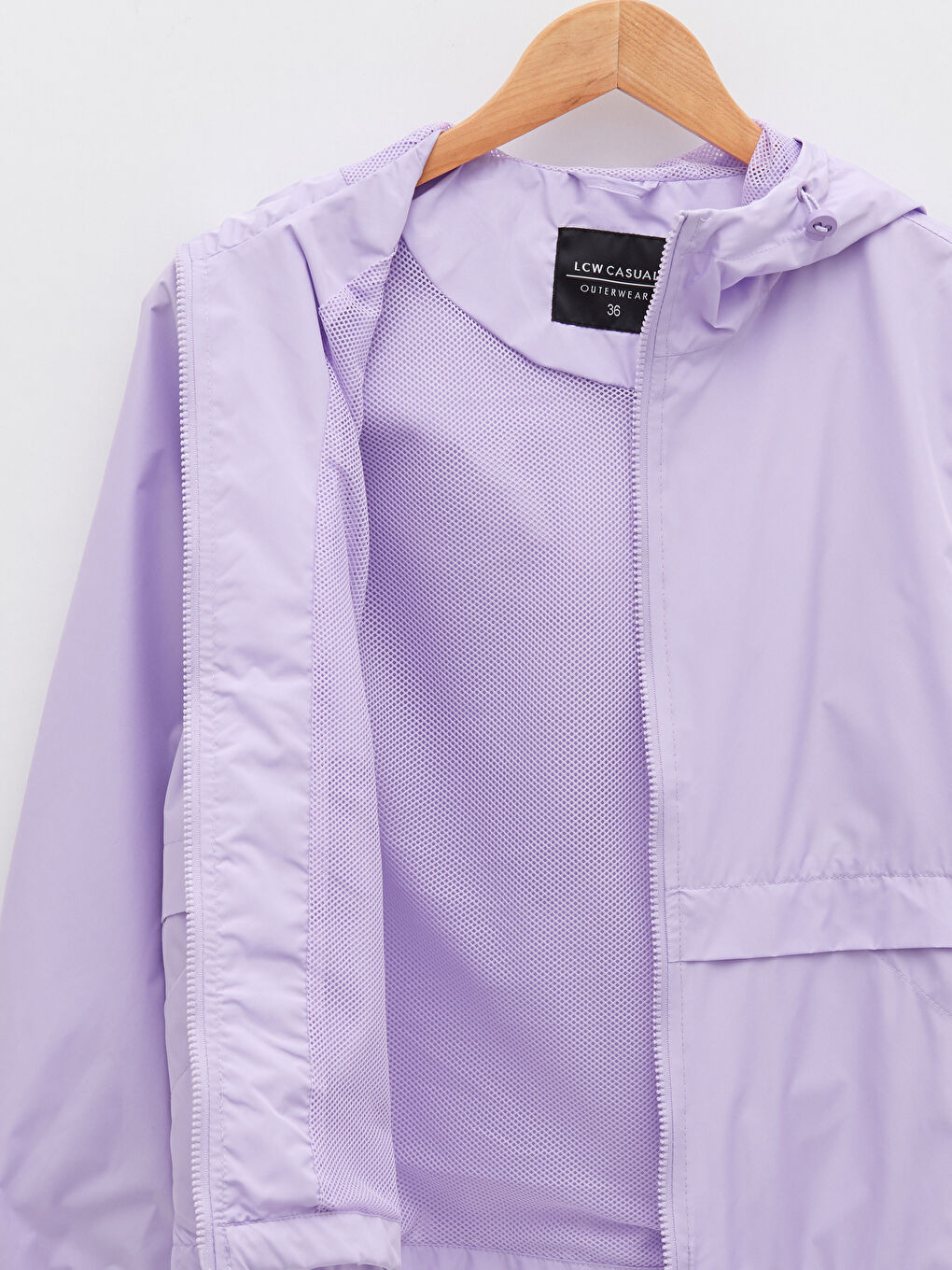 Lila Kadın Kapüşonlu Düz Yağmurluk-8