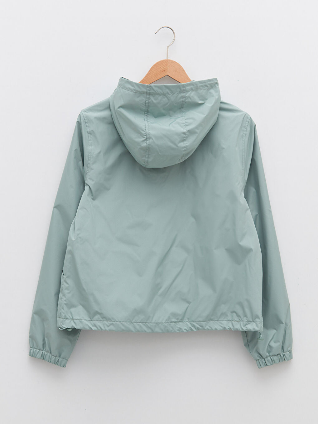 Yeşil Kadın Kapüşonlu Düz Yağmurluk-7