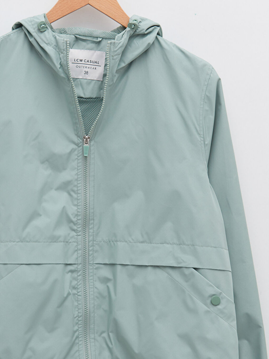 Yeşil Kadın Kapüşonlu Düz Yağmurluk-8