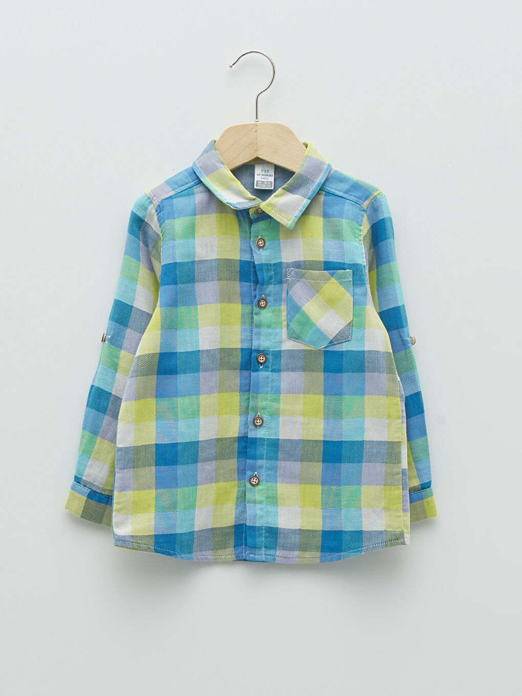 Mavi Uzun Kollu Ekose Desenli Erkek Bebek Gömlek