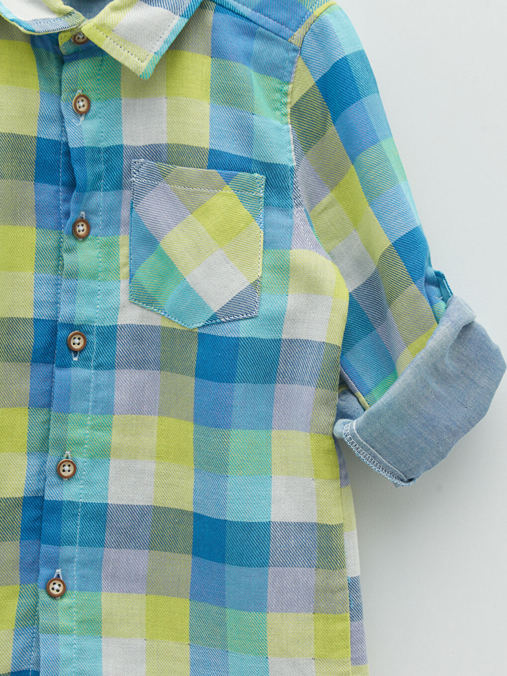 Mavi Uzun Kollu Ekose Desenli Erkek Bebek Gömlek-2