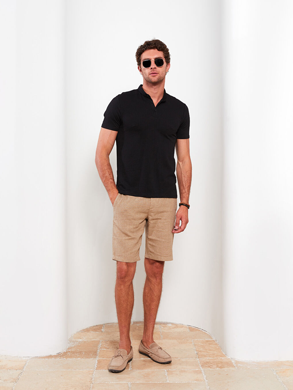 Siyah Polo Yaka Kısa Kollu Erkek Tişört-2