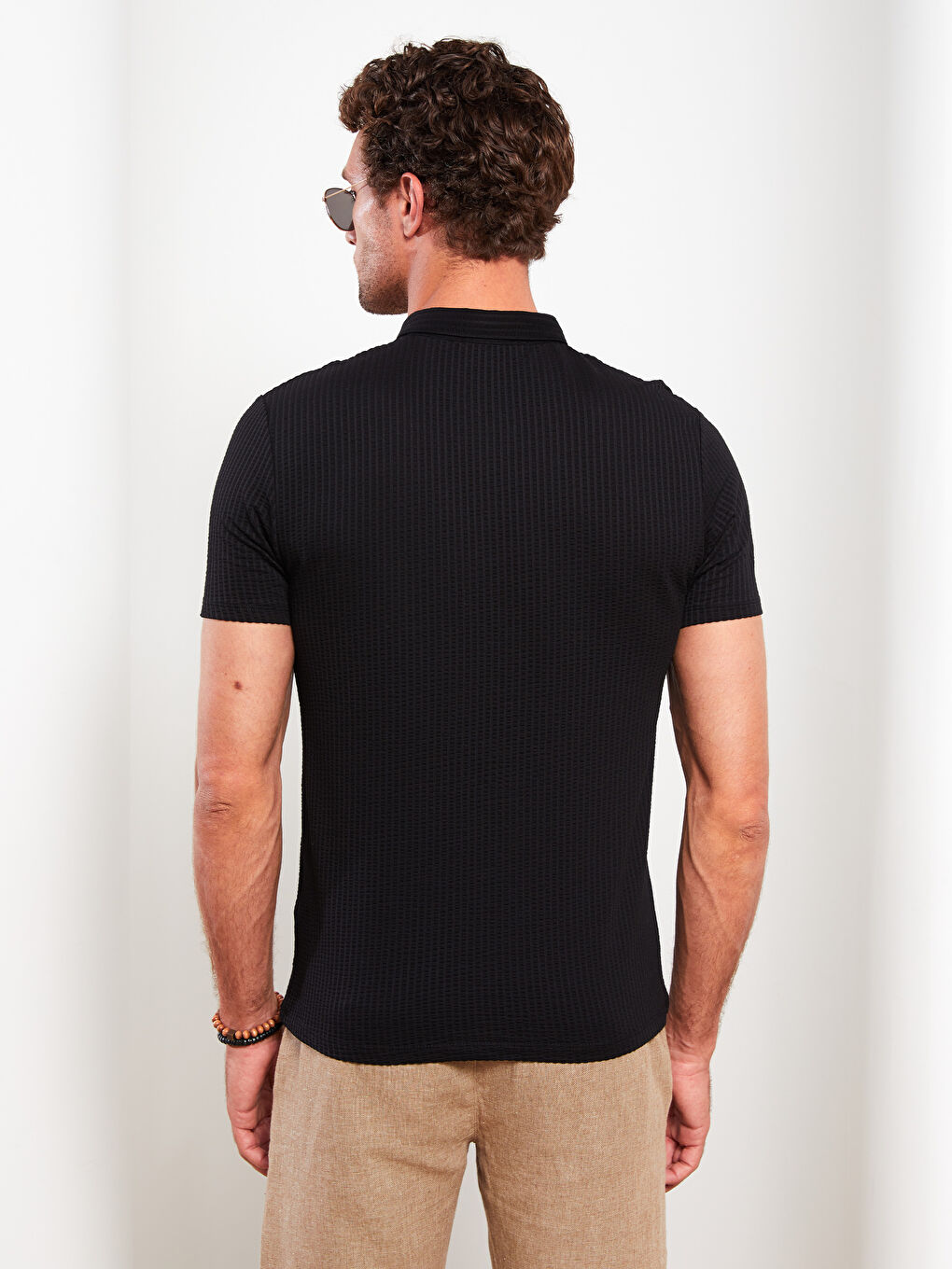 Siyah Polo Yaka Kısa Kollu Erkek Tişört-4