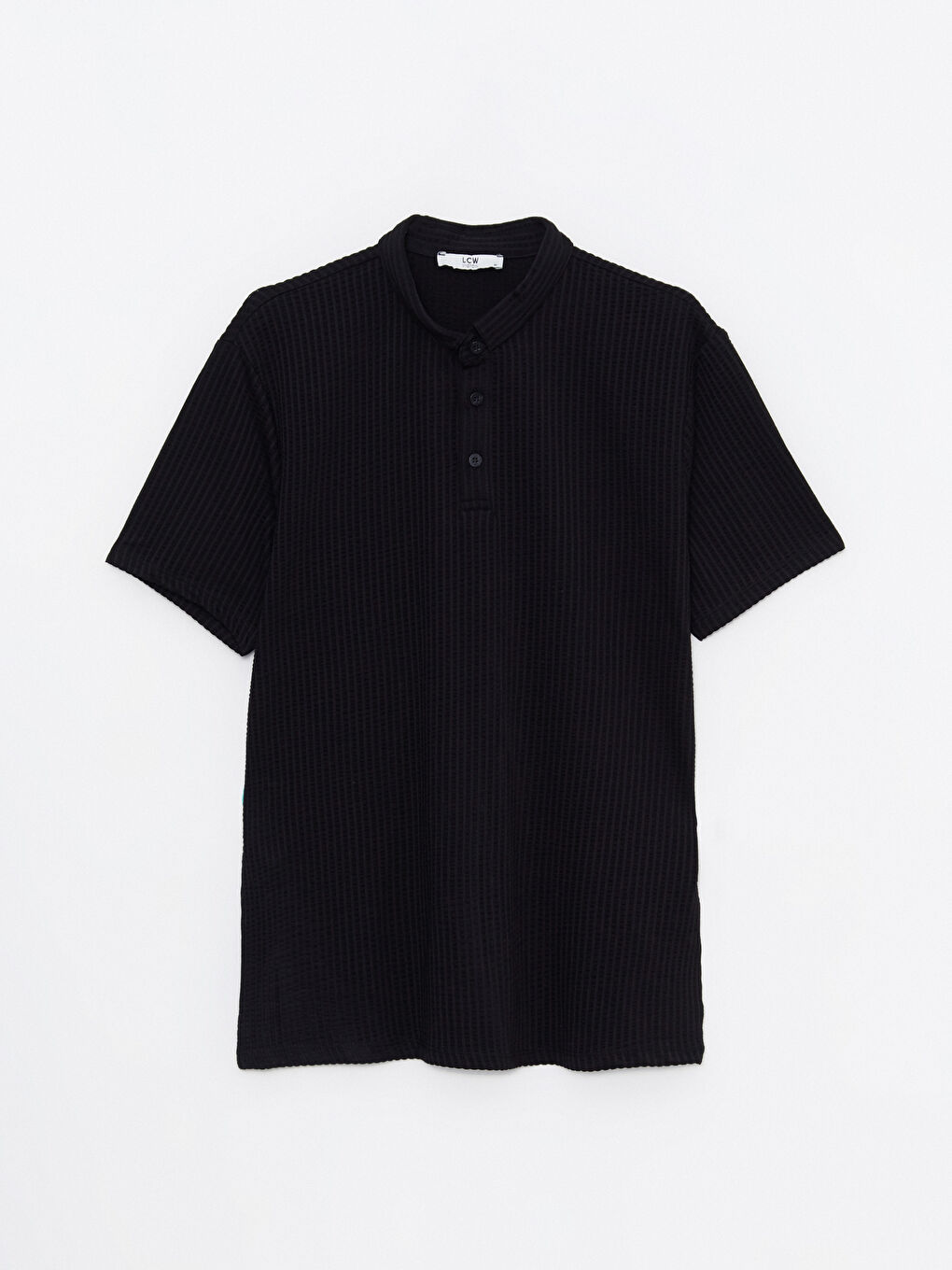 Siyah Polo Yaka Kısa Kollu Erkek Tişört-5