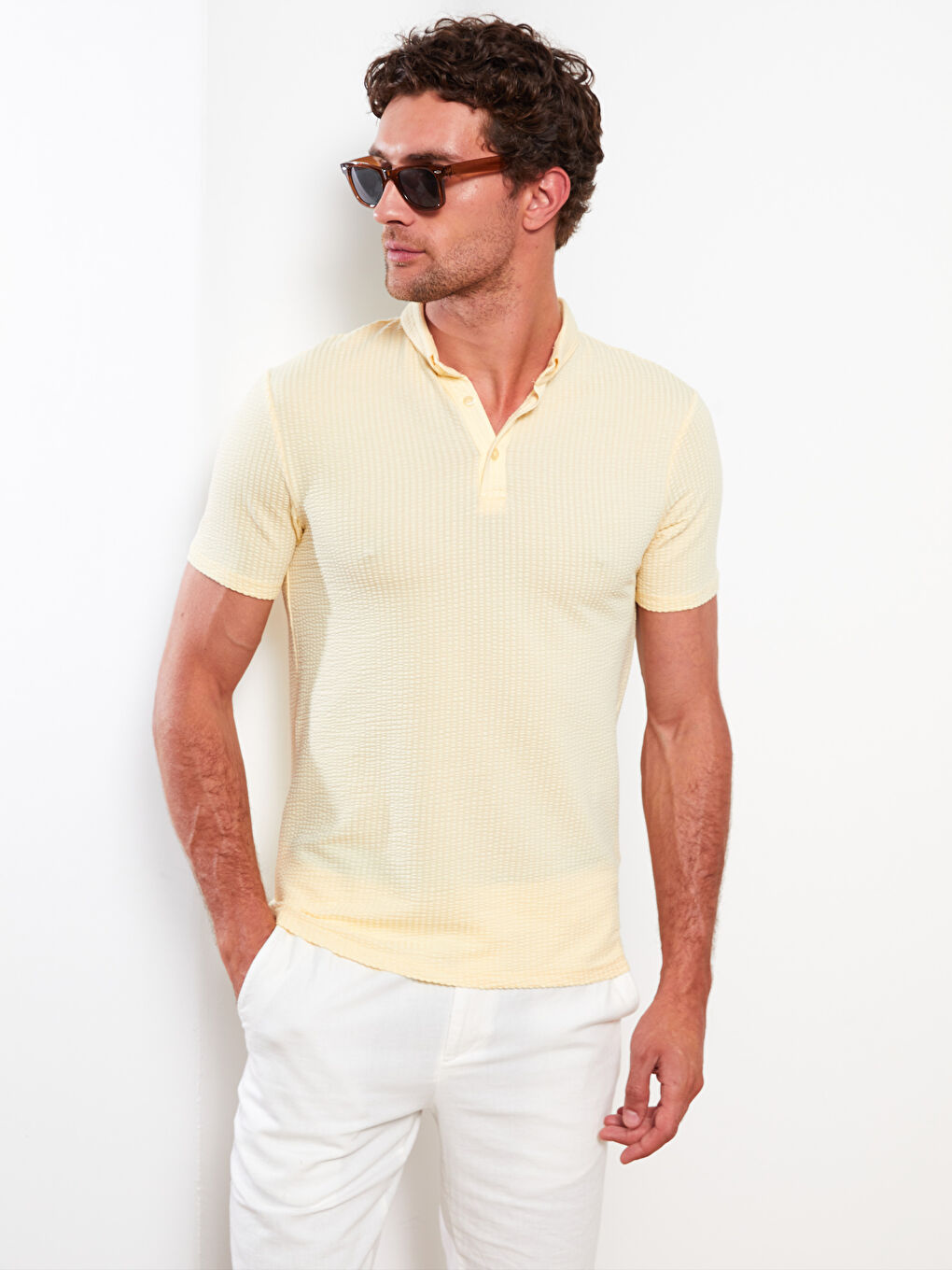 Sarı Polo Yaka Kısa Kollu Erkek Tişört