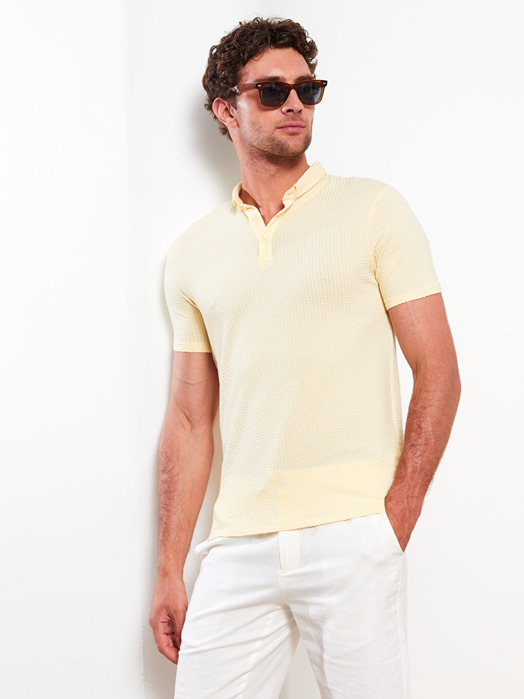 Sarı Polo Yaka Kısa Kollu Erkek Tişört-1