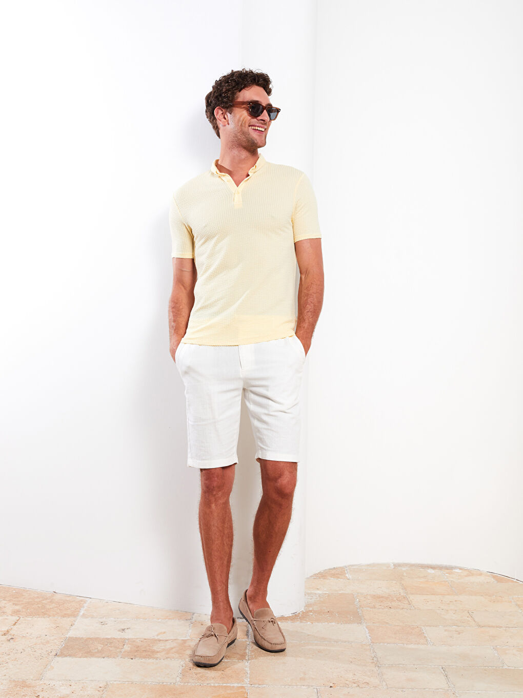 Sarı Polo Yaka Kısa Kollu Erkek Tişört-2