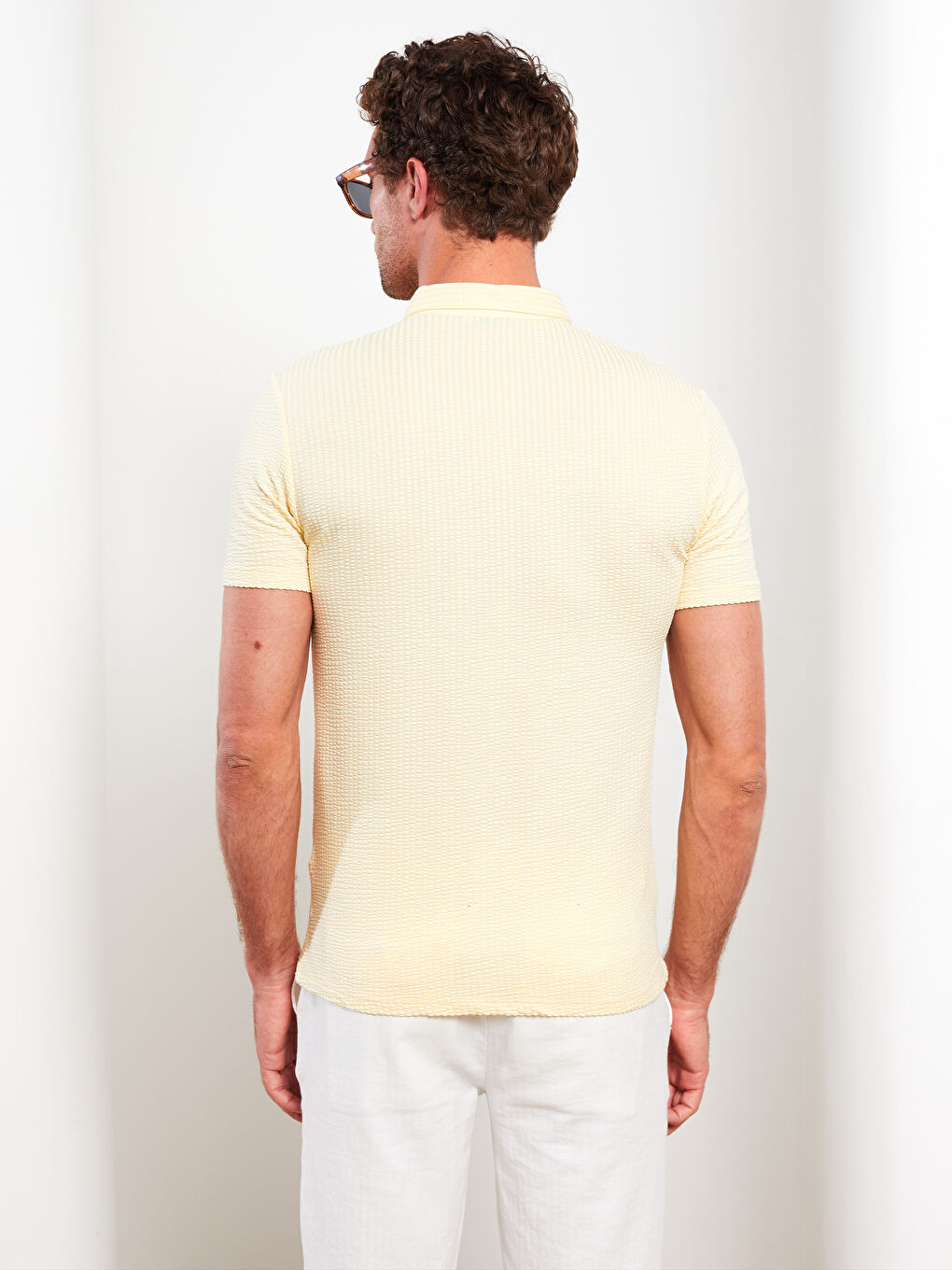 Sarı Polo Yaka Kısa Kollu Erkek Tişört-4