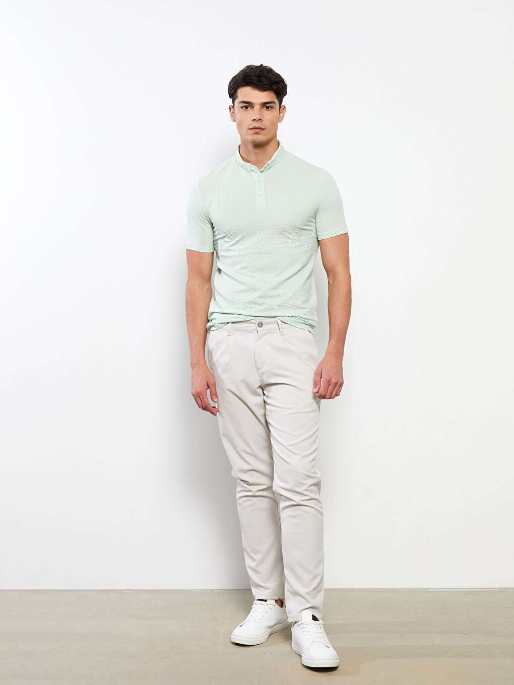 Yeşil Polo Yaka Kısa Kollu Erkek Tişört-1