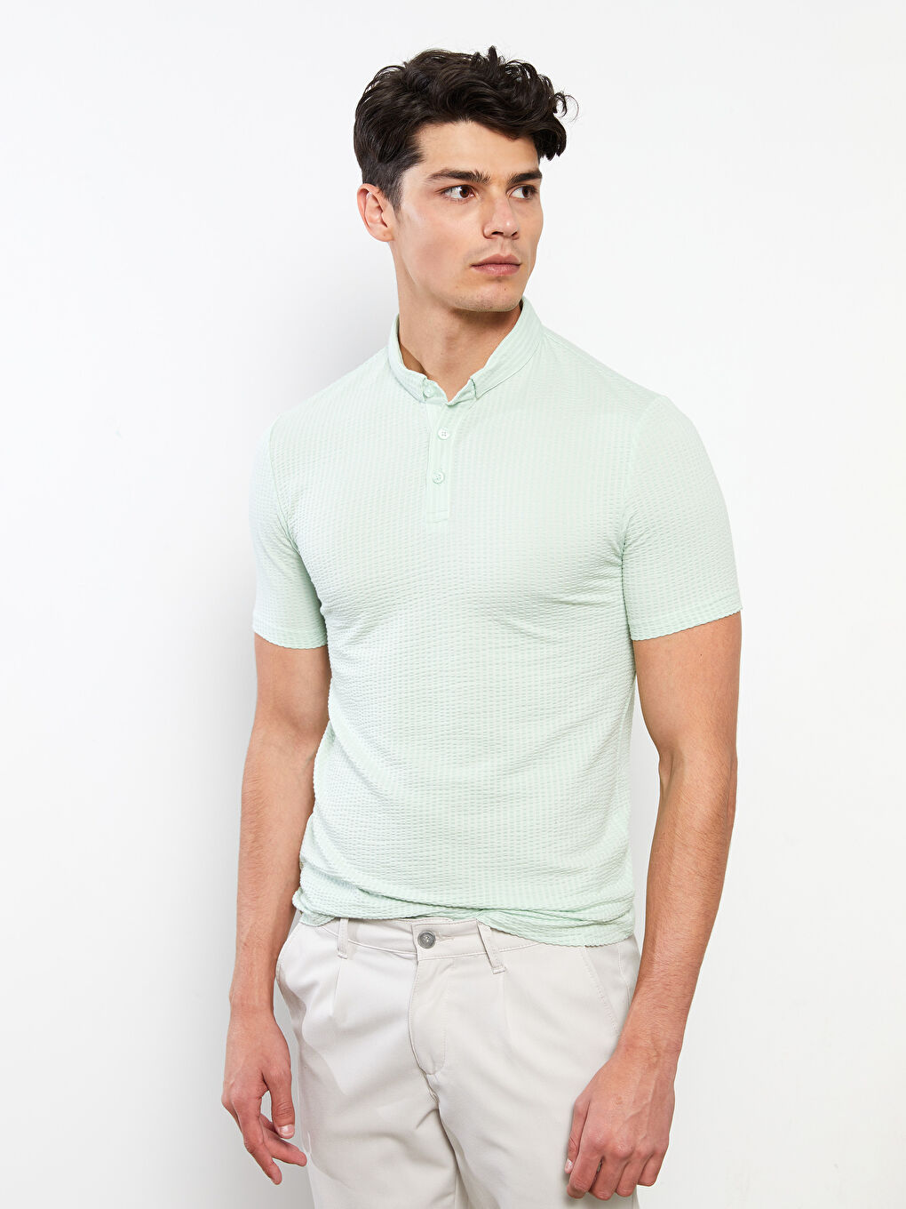 Yeşil Polo Yaka Kısa Kollu Erkek Tişört-2