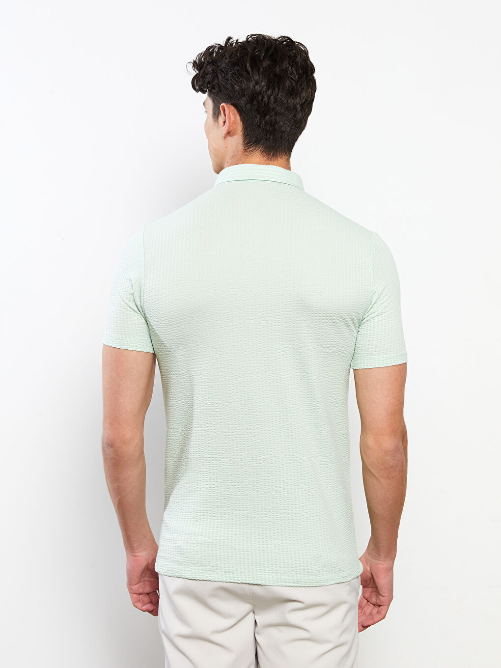 Yeşil Polo Yaka Kısa Kollu Erkek Tişört-4