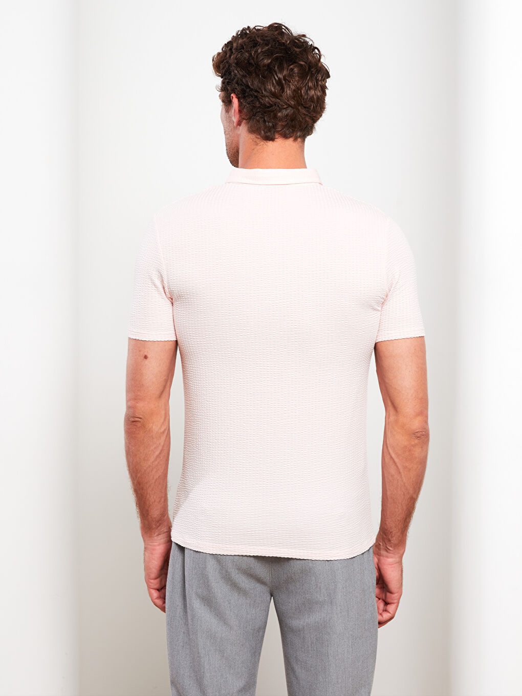 Pembe Polo Yaka Kısa Kollu Erkek Tişört-4