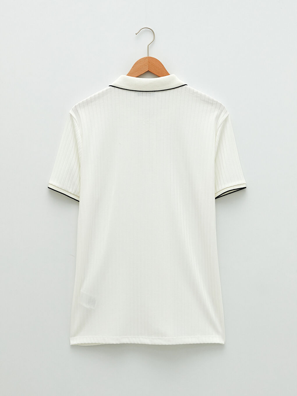Beyaz Polo Yaka Kısa Kollu Penye Erkek Tişört-6