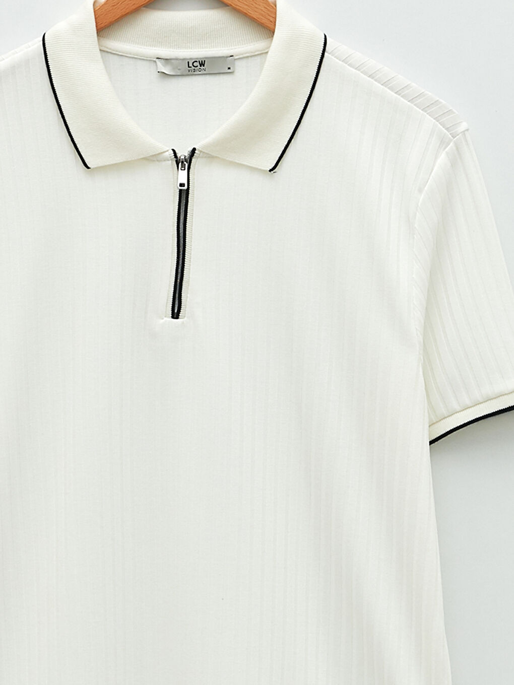 Beyaz Polo Yaka Kısa Kollu Penye Erkek Tişört-7