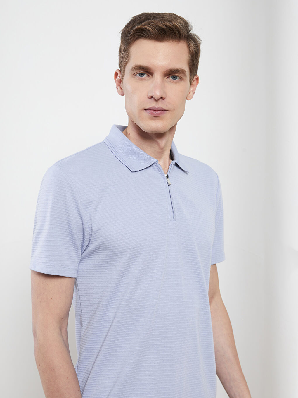 Mavi Polo Yaka Kısa Kollu Penye Erkek Tişört-2