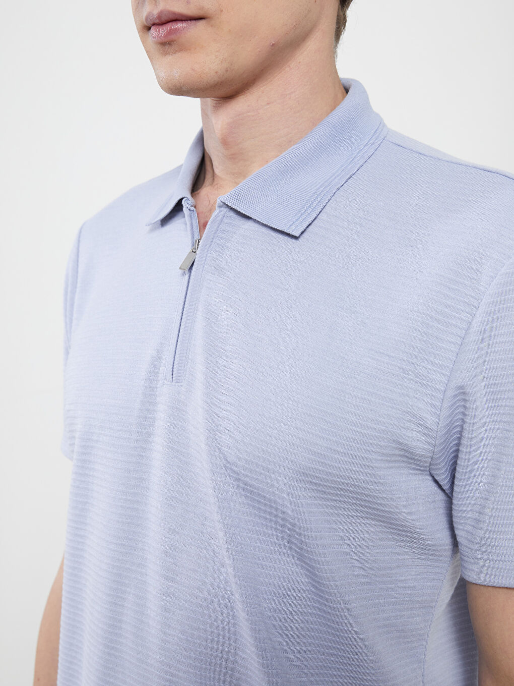 Mavi Polo Yaka Kısa Kollu Penye Erkek Tişört-3