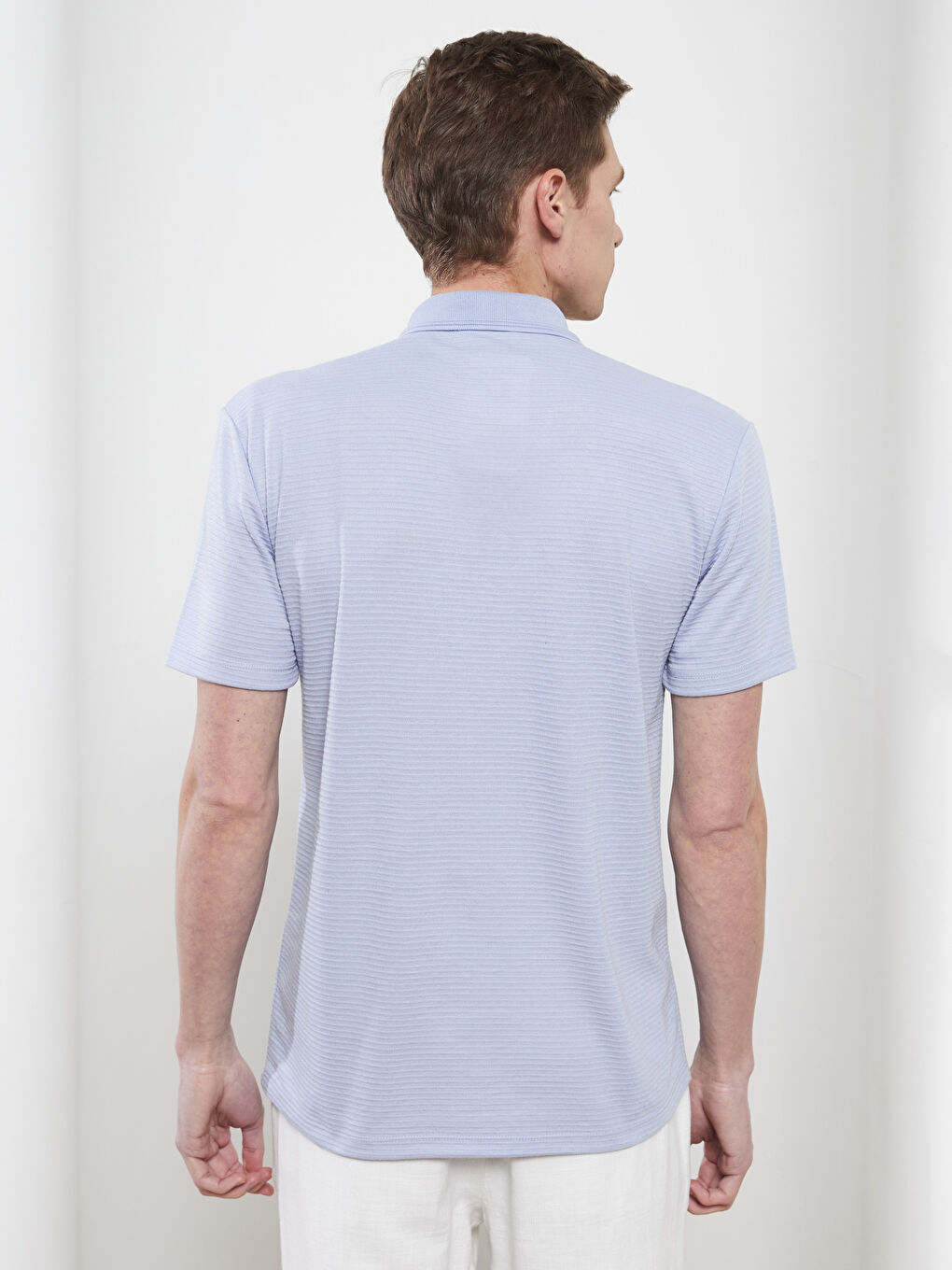 Mavi Polo Yaka Kısa Kollu Penye Erkek Tişört-4