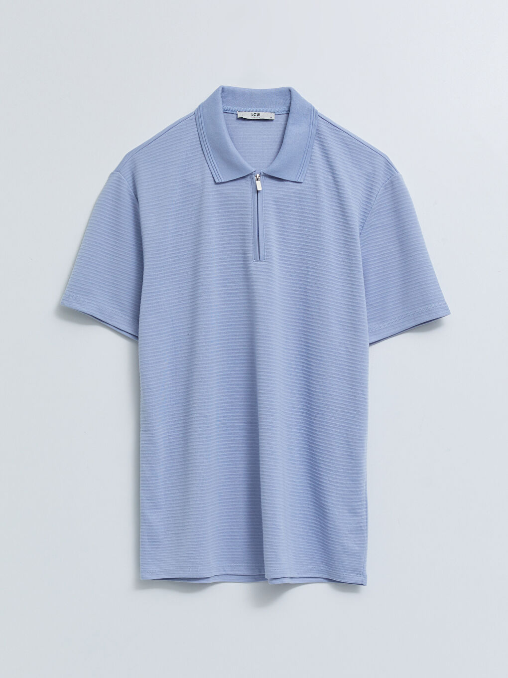 Mavi Polo Yaka Kısa Kollu Penye Erkek Tişört-5