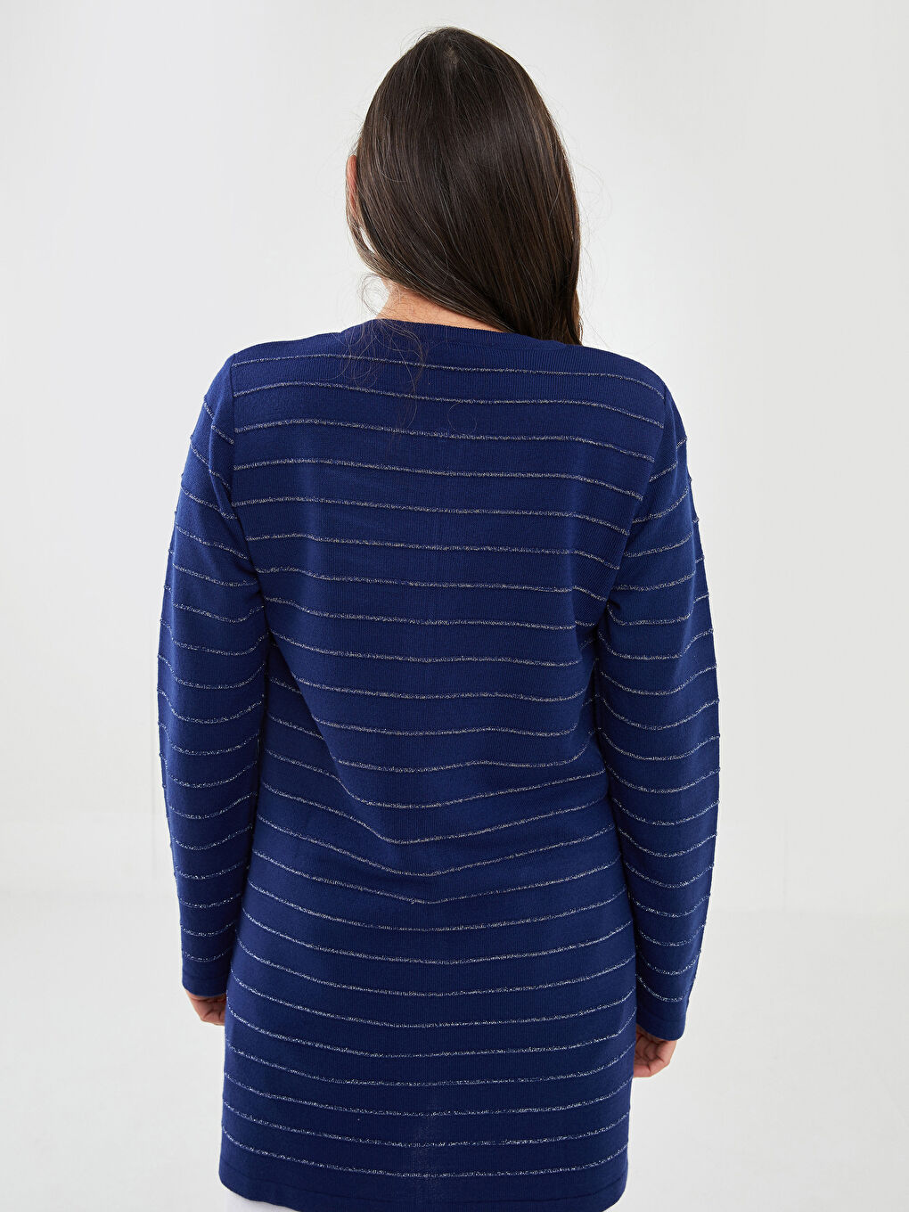 Lacivert Bisiklet Yaka Uzun Kollu Kadın Triko Hırka-4