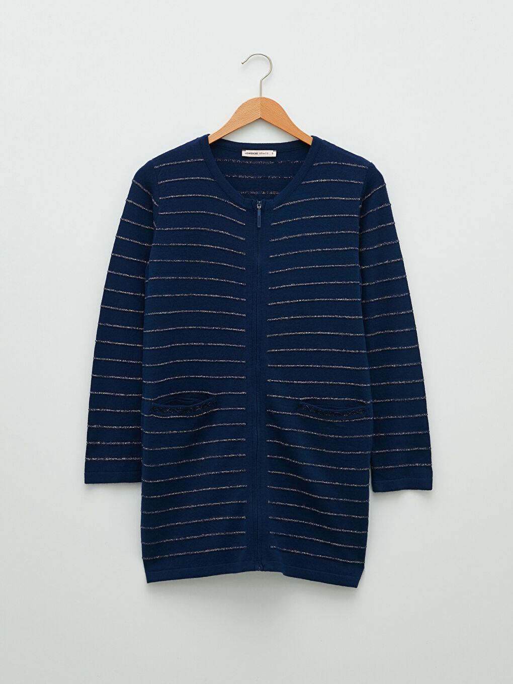 Lacivert Bisiklet Yaka Uzun Kollu Kadın Triko Hırka-5